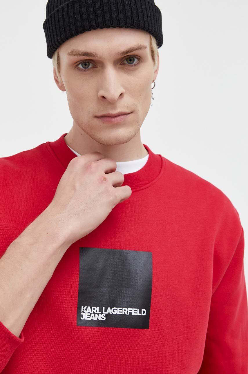 Karl Lagerfeld Jeans bluza barbati, culoarea rosu, cu imprimeu