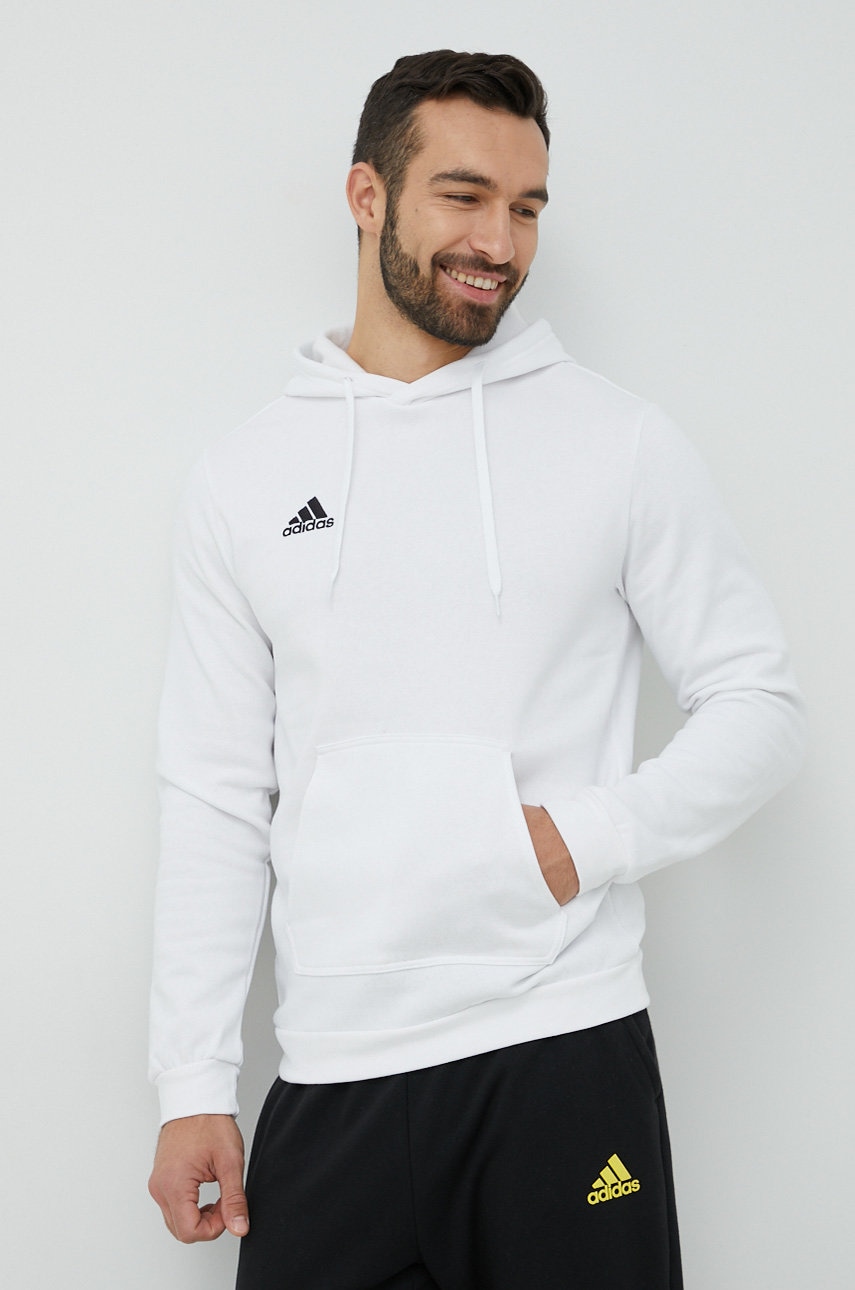 adidas Performance bluza barbati, culoarea alb, cu glugă, neted