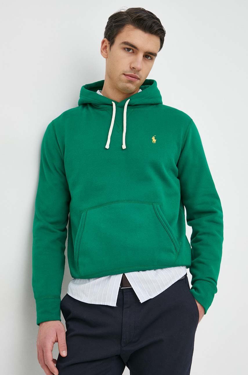 

Кофта Polo Ralph Lauren мужская цвет зелёный с капюшоном однотонная