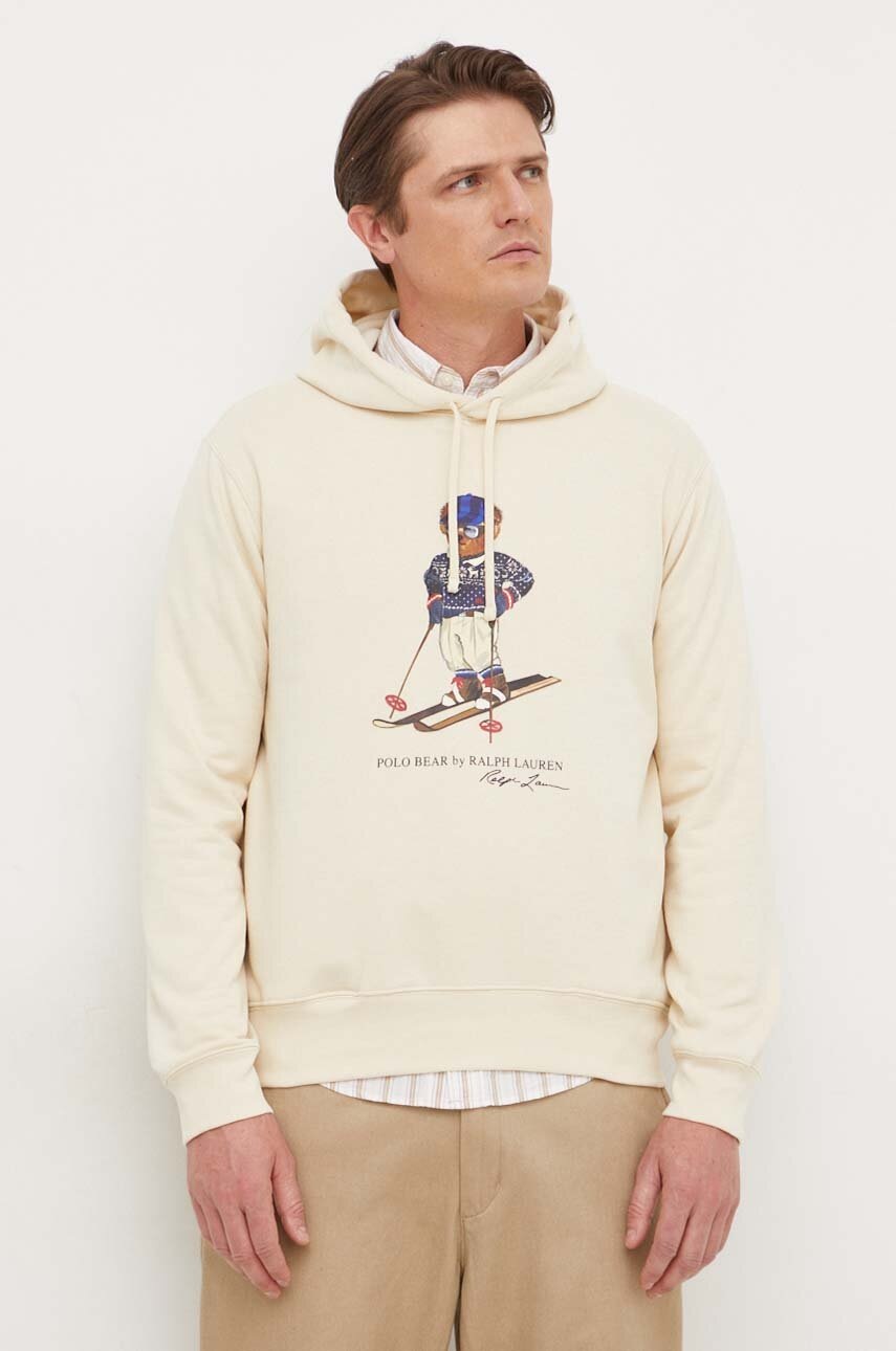 

Кофта Polo Ralph Lauren чоловіча колір бежевий з капюшоном з принтом