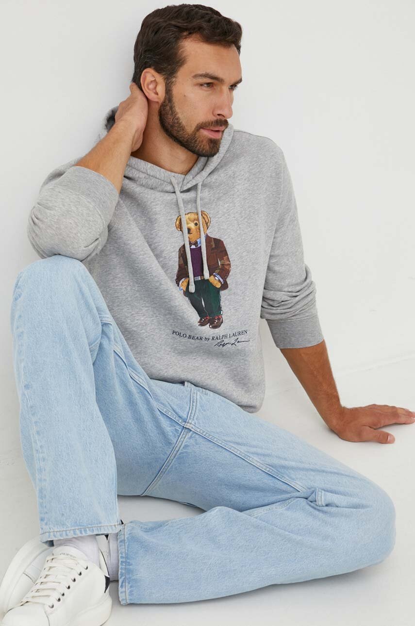 

Суичър Polo Ralph Lauren в сиво с качулка с принт, Сив