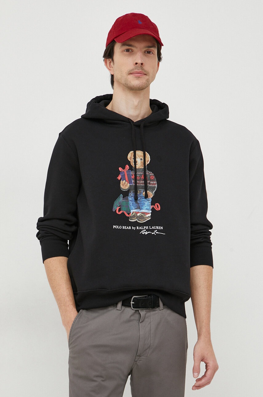 

Кофта Polo Ralph Lauren мужская цвет серый с капюшоном с принтом