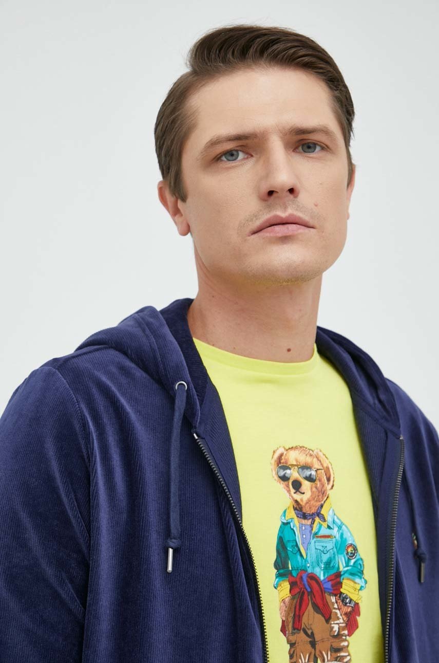 

Вельветова кофта Polo Ralph Lauren чоловіча колір синій з капюшоном однотонна
