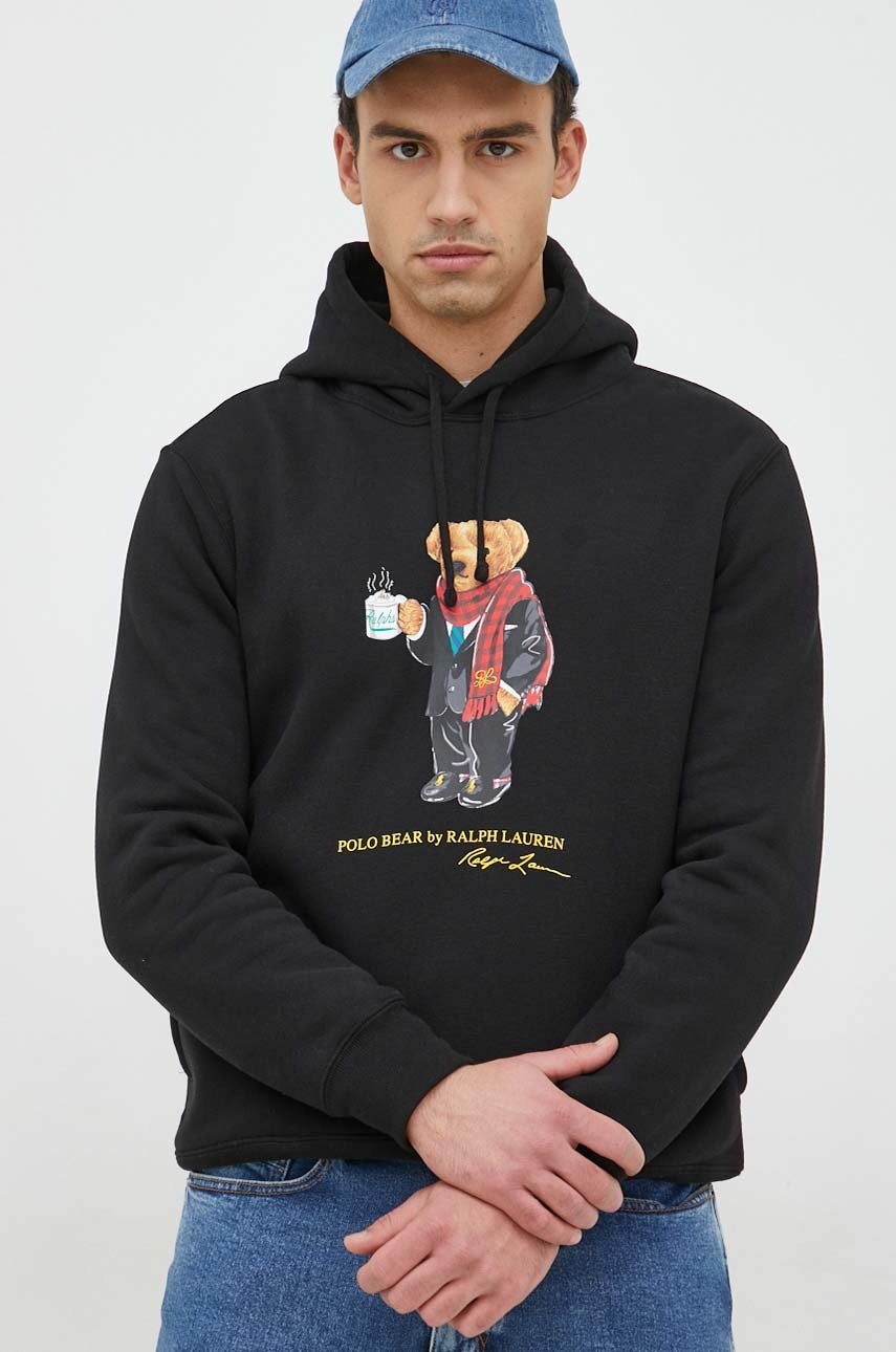 

Кофта Polo Ralph Lauren чоловіча колір чорний з капюшоном з принтом