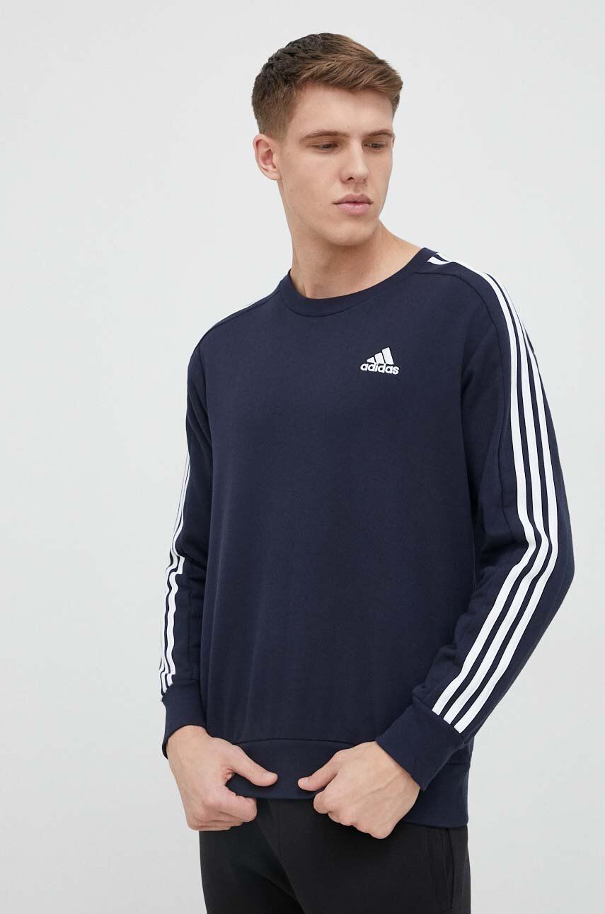 Bavlněná mikina adidas pánská, tmavomodrá barva, vzorovaná - námořnická modř -  100 % Bavlna