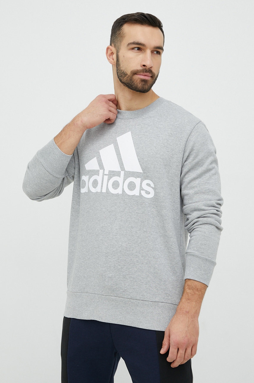 E-shop Bavlněná mikina adidas pánská, šedá barva, s potiskem