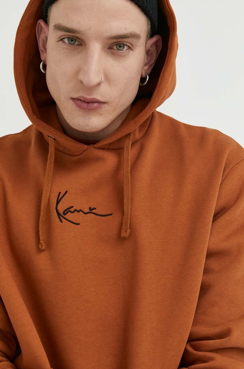 

Кофта Karl Kani мужская цвет коричневый с капюшоном с аппликацией