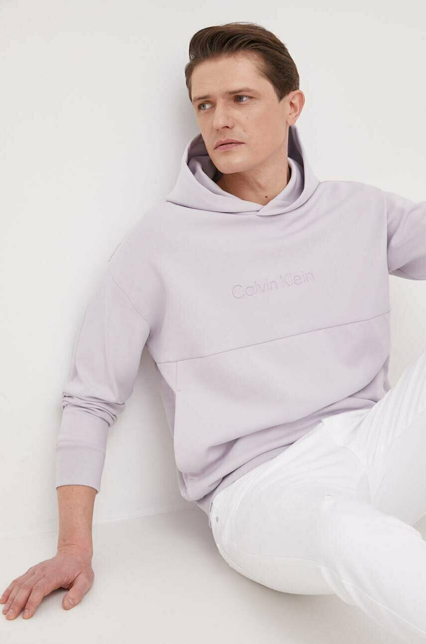 

Суичър Calvin Klein в сиво с качулка с апликация, Виолетов