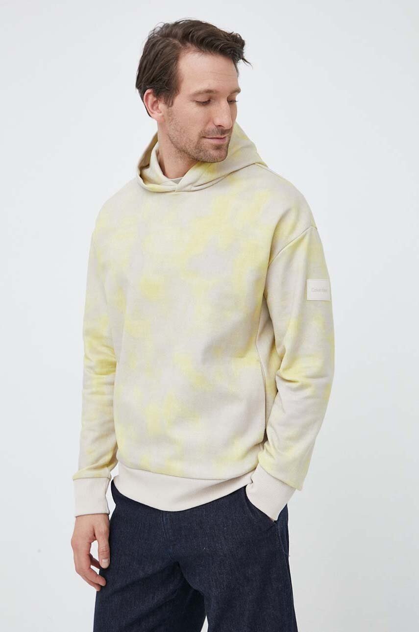 

Суичър Calvin Klein в жълто с качулка с десен, Жълт