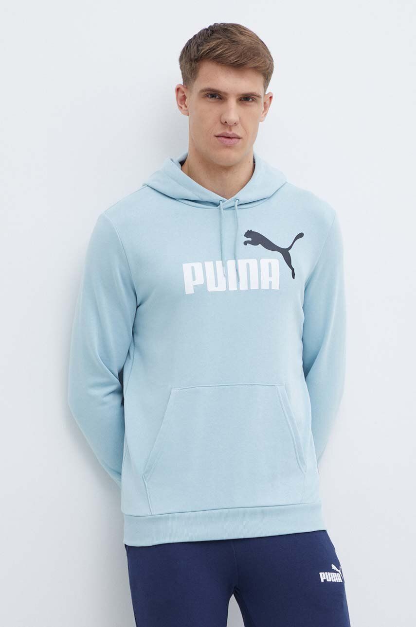 Puma bluză bărbați, culoarea turcoaz, cu glugă, cu imprimeu 586765