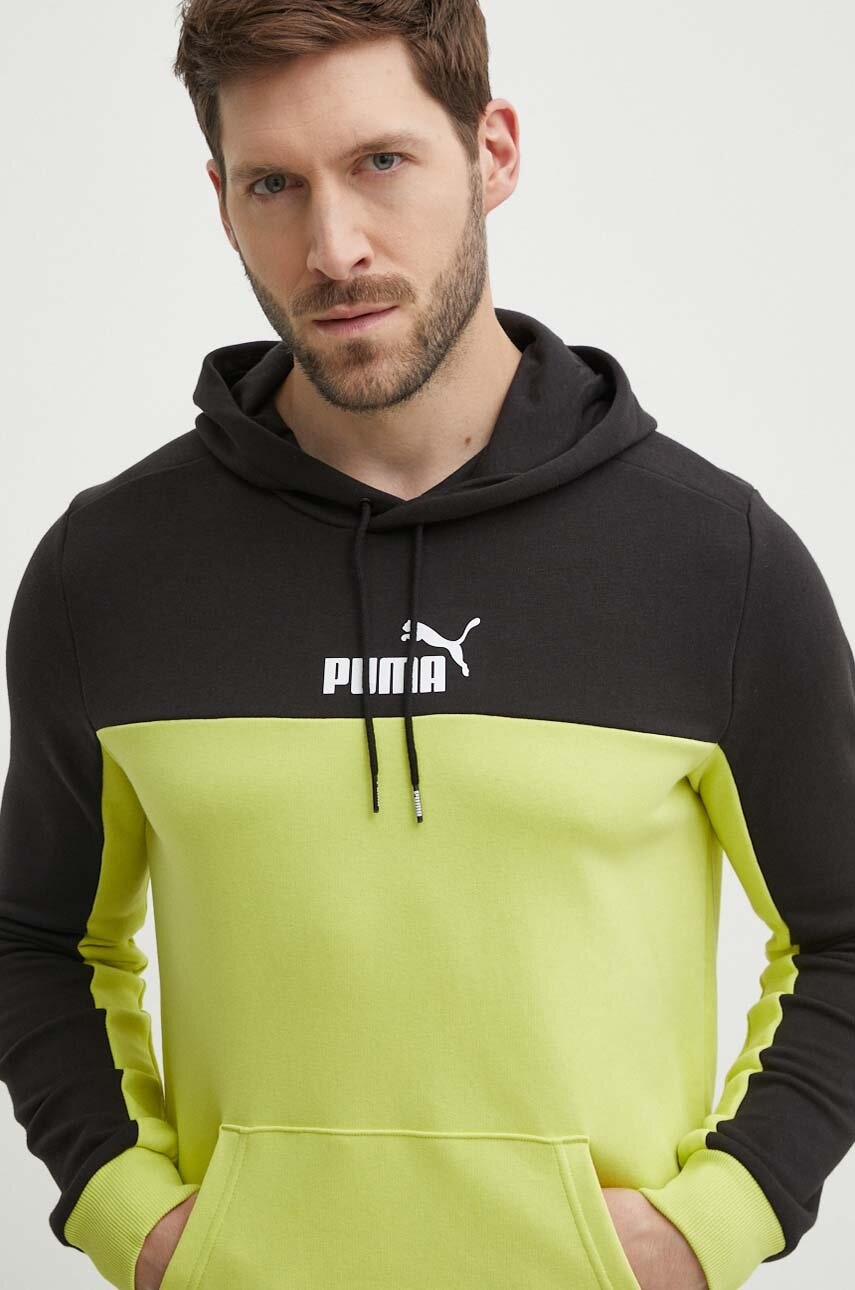 Puma bluză bărbați, culoarea verde, cu glugă, imprimeu 847428