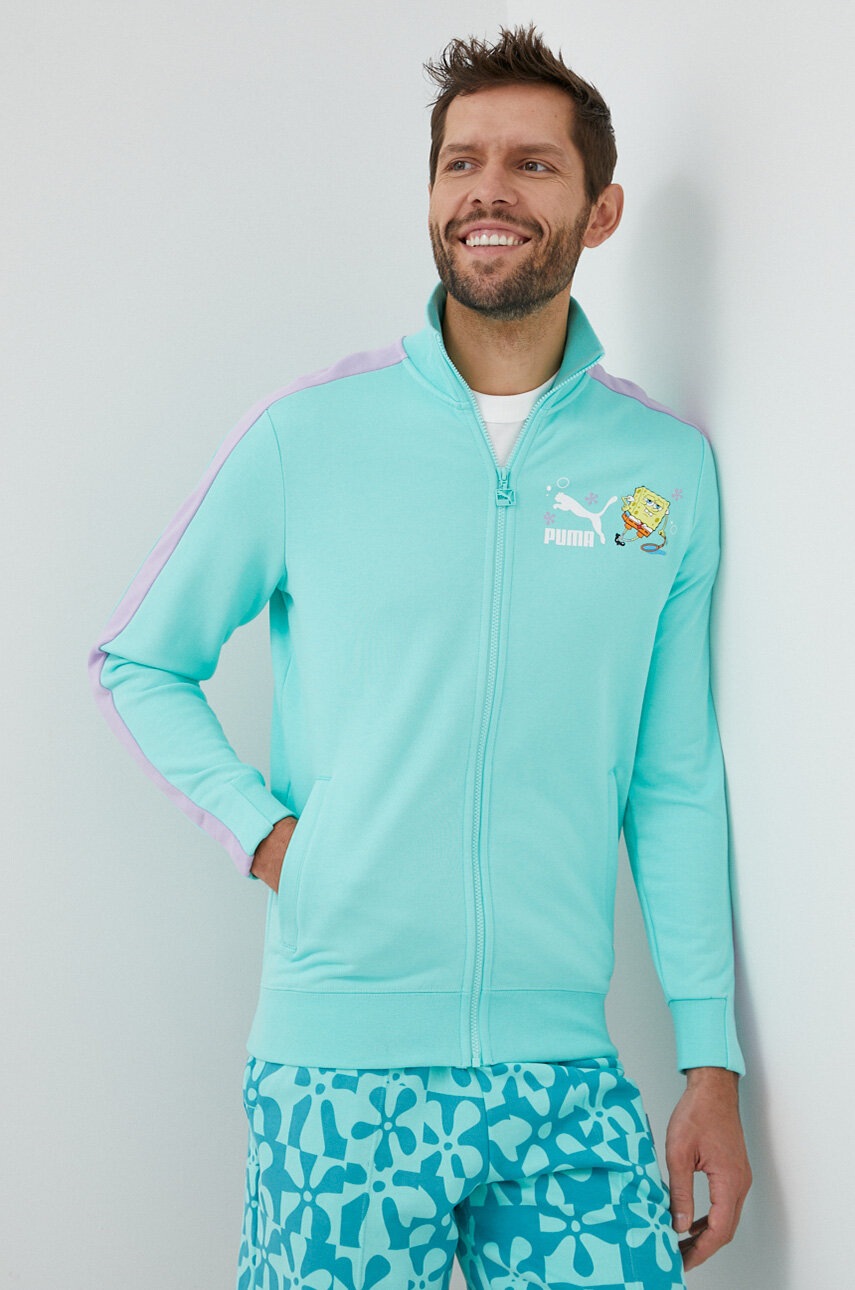 

Хлопковая кофта Puma X SPONGEBOB мужская цвет бирюзовый с принтом