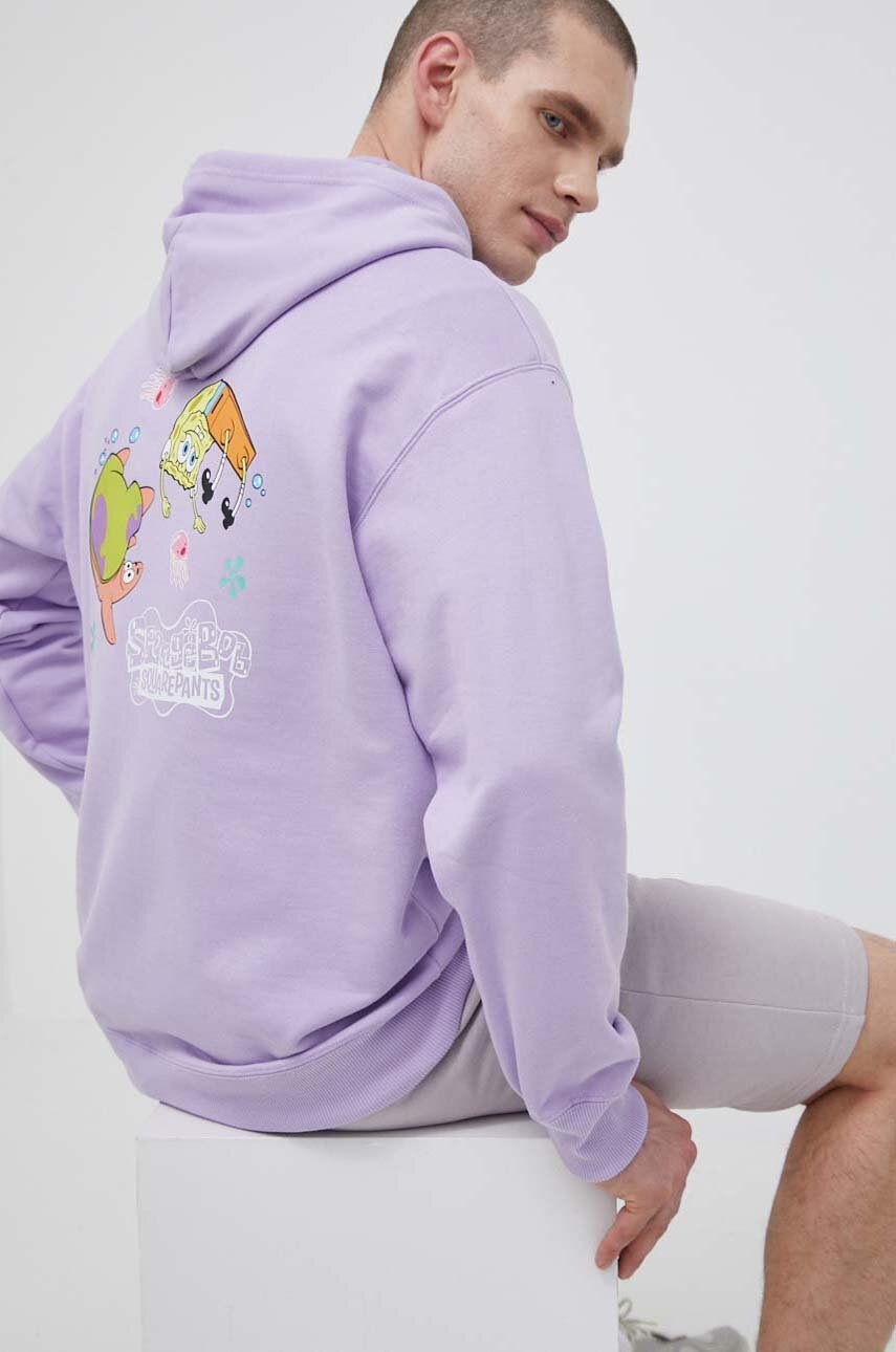 

Памучен суичър Puma X SPONGEBOB в лилаво с качулка с принт, Виолетов