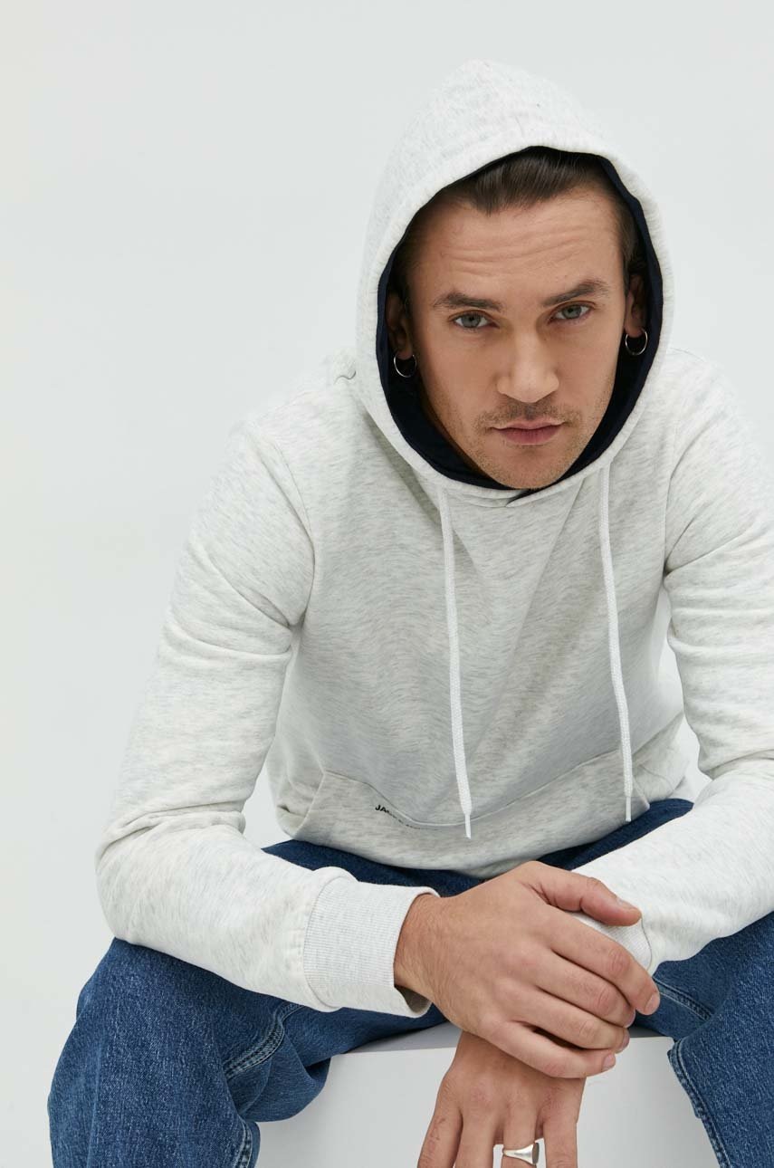 

Суичър Jack & Jones в сиво с качулка меланж на, Сив