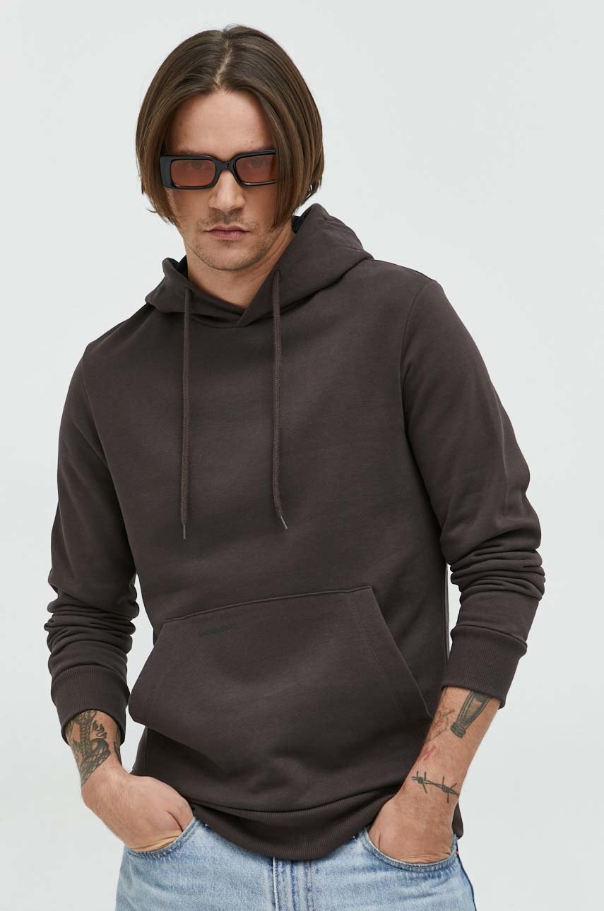 

Суичър Jack & Jones в кафяво с качулка с изчистен дизайн, Кафяв