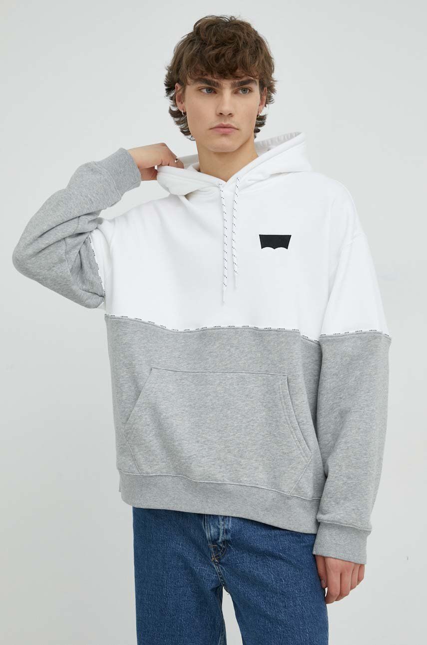 E-shop Mikina Levi's pánská, bílá barva, s kapucí, vzorovaná