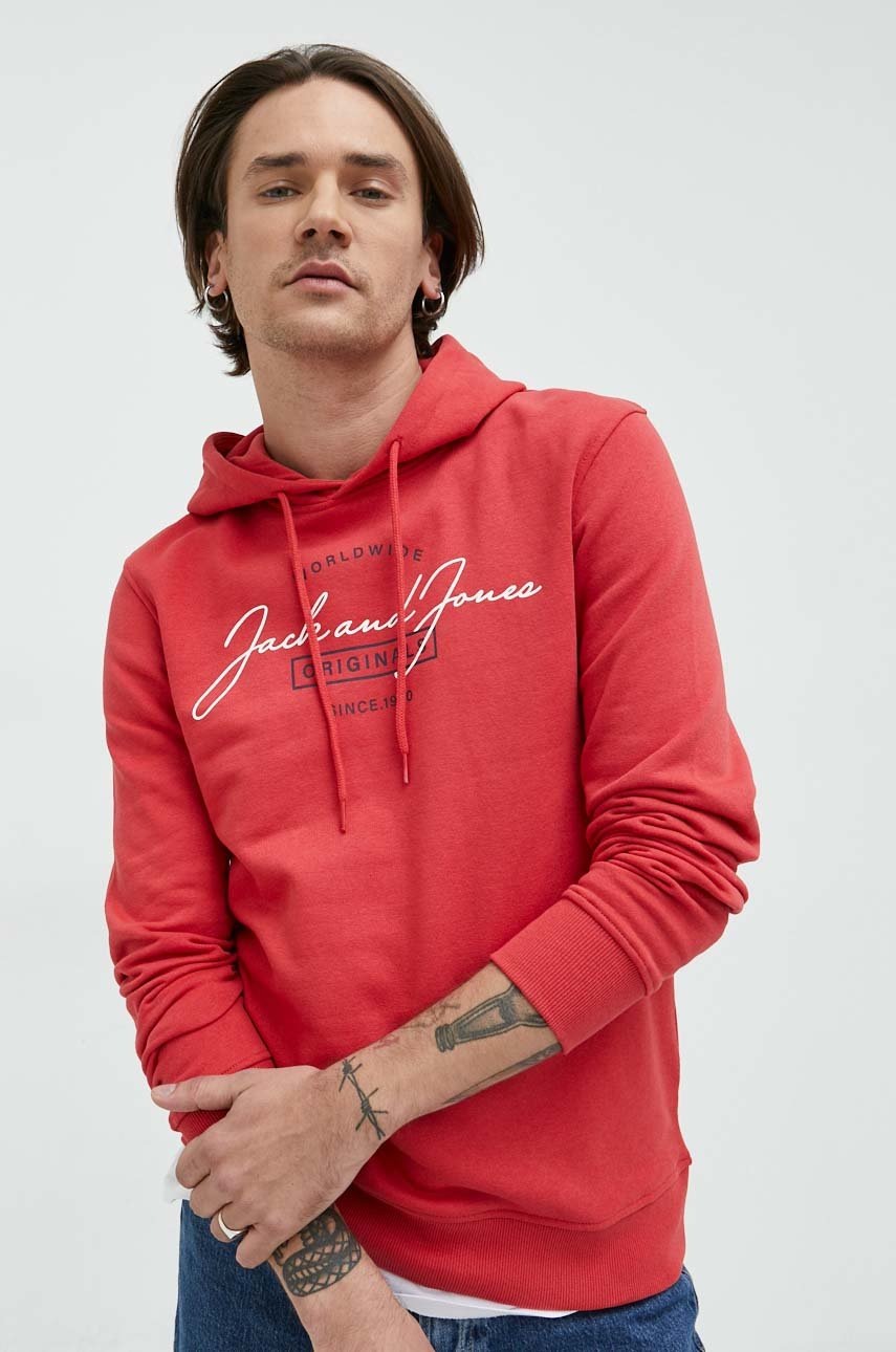 

Кофта Jack & Jones мужская цвет красный с капюшоном с принтом