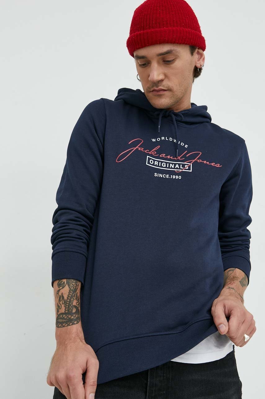 

Суичър Jack & Jones в тъмносиньо с качулка с принт, Тъмносин