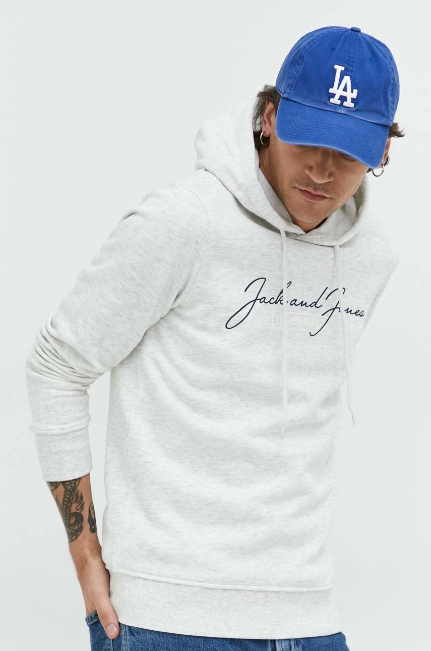 

Кофта Jack & Jones чоловіча колір сірий з капюшоном з принтом