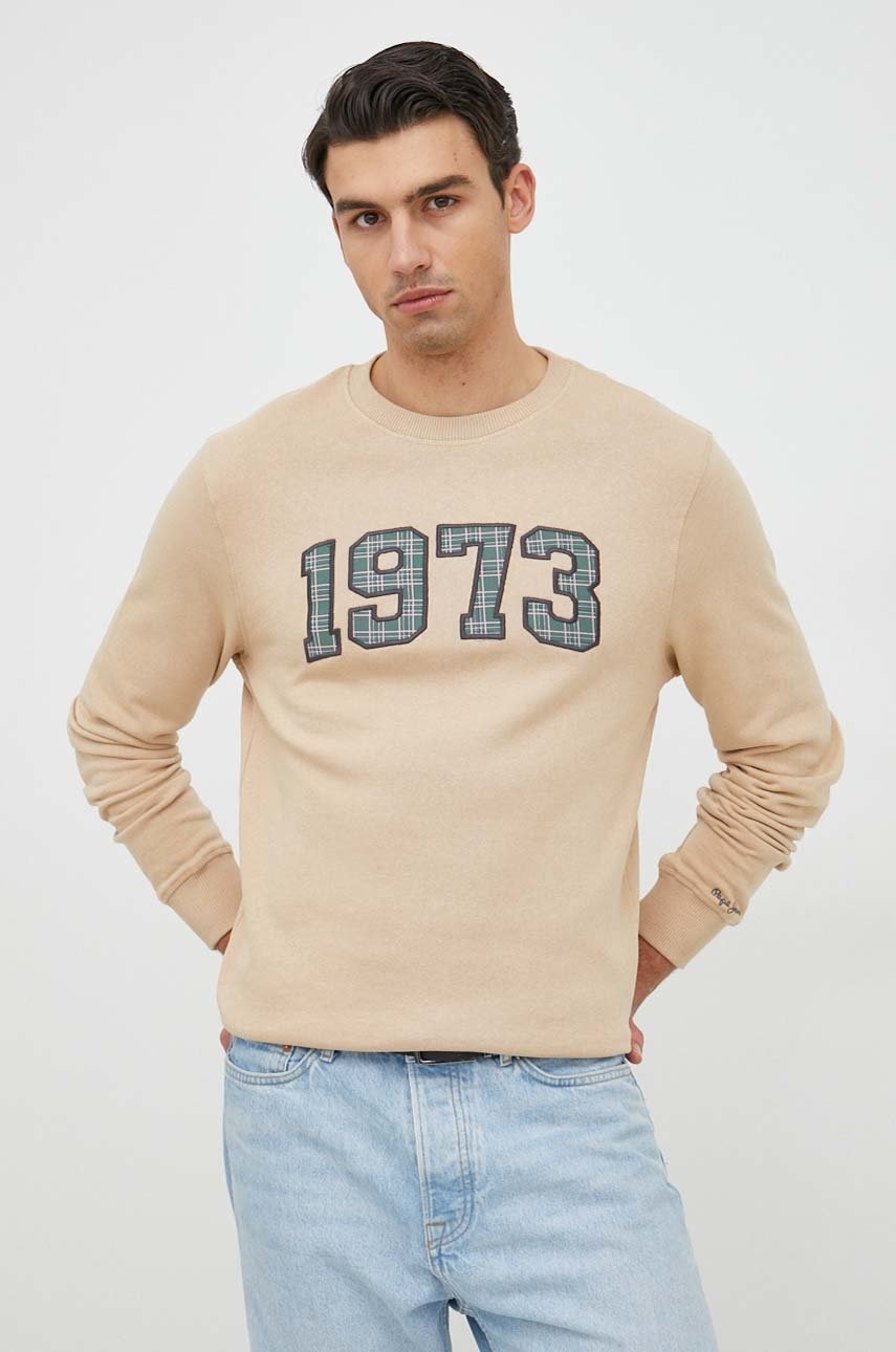 

Памучен суичър Pepe Jeans Stan в бежово с апликация, Бежов