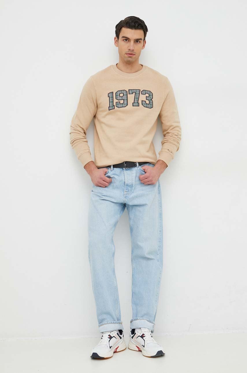 

Хлопковая кофта Pepe Jeans Stan мужская цвет бежевый с аппликацией