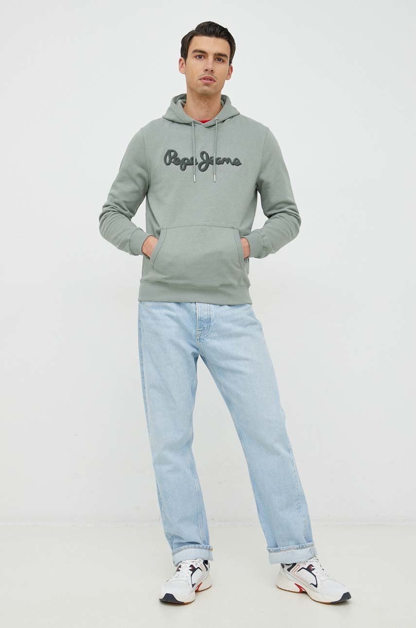 

Памучен суичър Pepe Jeans Ryan Hoodie в зелено с качулка с апликация, Зелен