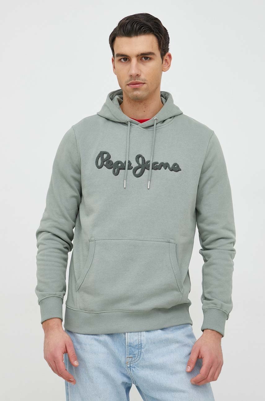 

Бавовняна кофта Pepe Jeans Ryan Hoodie чоловіча колір зелений з капюшоном з аплікацією