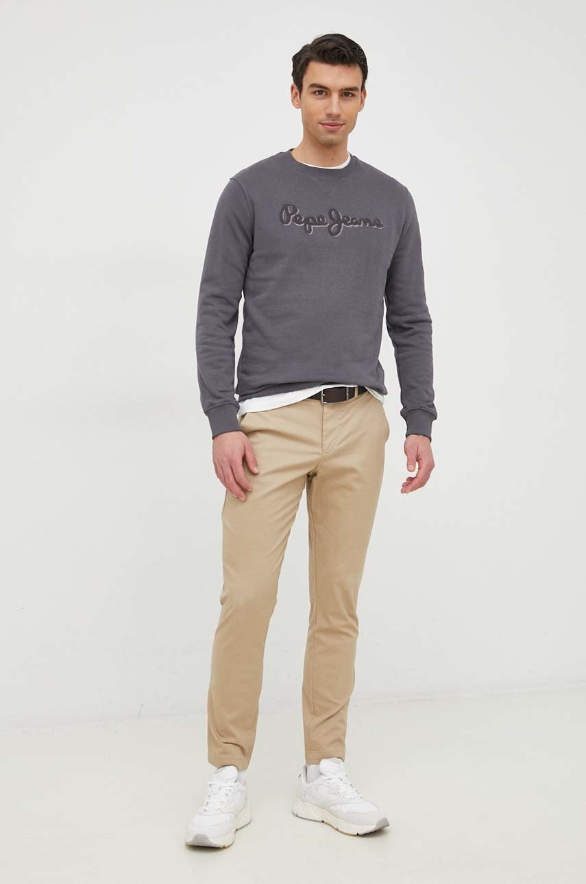 

Хлопковая кофта Pepe Jeans Ryan Crew мужская цвет серый с аппликацией
