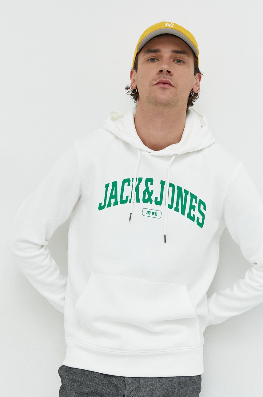 

Кофта Premium by Jack&Jones чоловіча колір білий з капюшоном з принтом