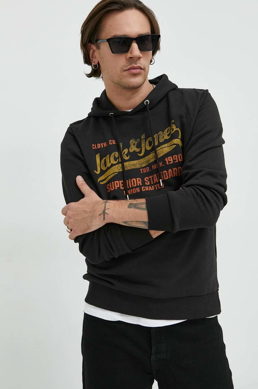 

Кофта Premium by Jack&Jones мужская цвет чёрный с капюшоном с принтом