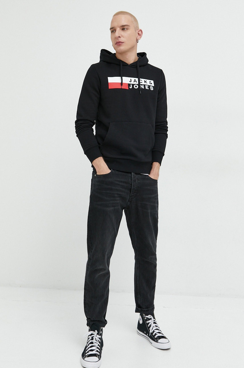 

Кофта Jack & Jones JJECORP чоловіча колір чорний з капюшоном з принтом 12152840