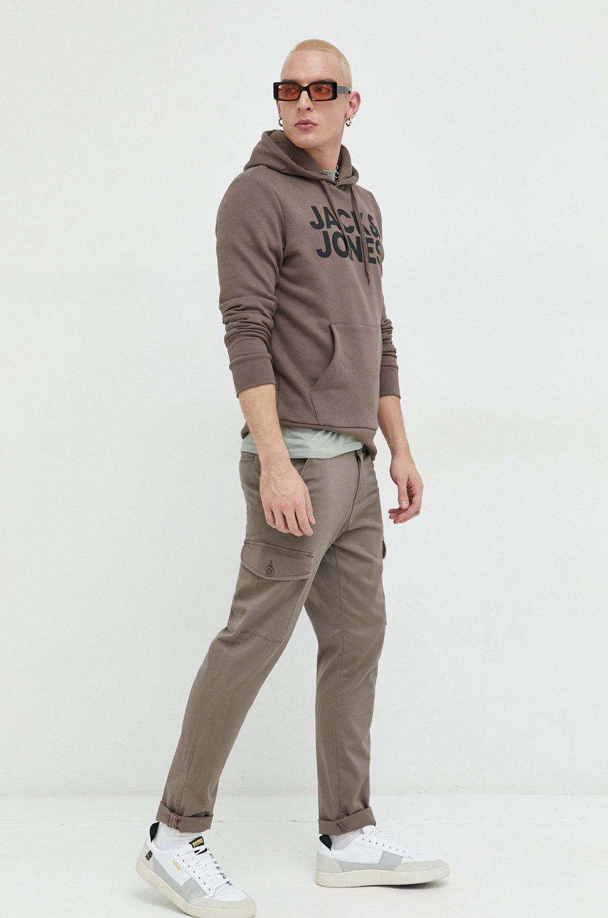 

Кофта Jack & Jones JJECORP мужская цвет коричневый с капюшоном с принтом
