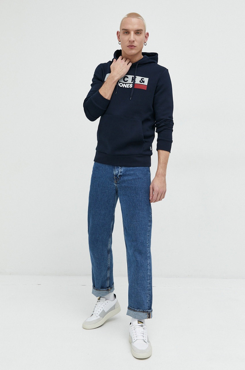 

Кофта Jack & Jones JJECORP мужская цвет синий с капюшоном с принтом 12152840