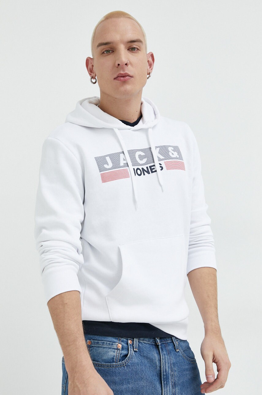 

Кофта Jack & Jones JJECORP мужская цвет белый с капюшоном с принтом 12152840