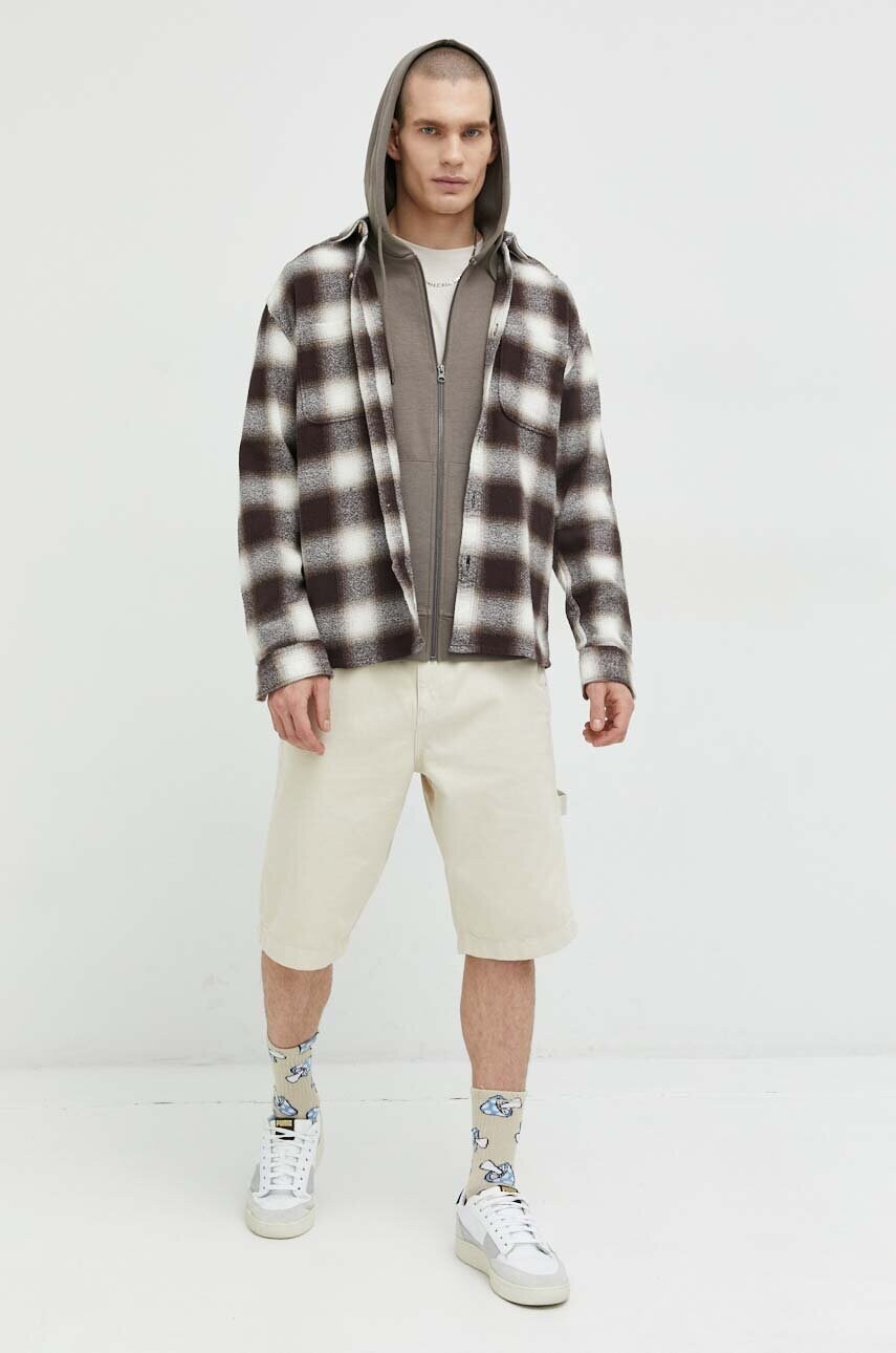 

Кофта Jack & Jones JJEBASIC мужская цвет коричневый с капюшоном однотонная