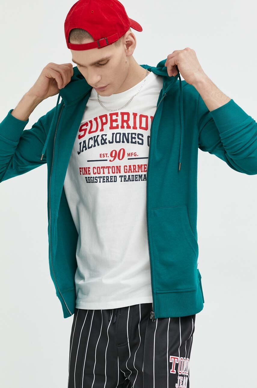 

Суичър Jack & Jones JJEBASIC в зелено с качулка с изчистен дизайн 12181901, Зелен