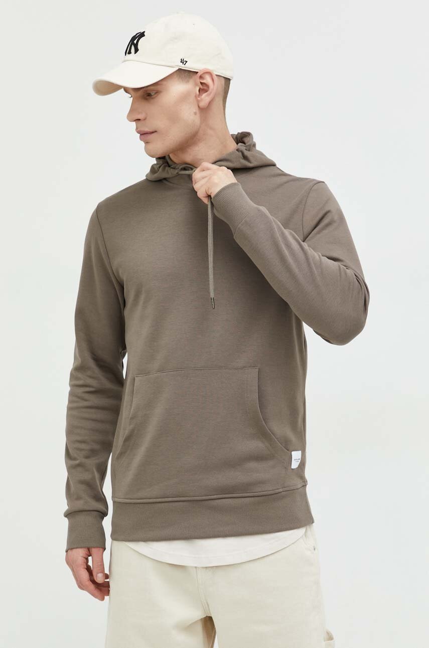 

Кофта Jack & Jones JJEBASIC мужская цвет коричневый с капюшоном однотонная