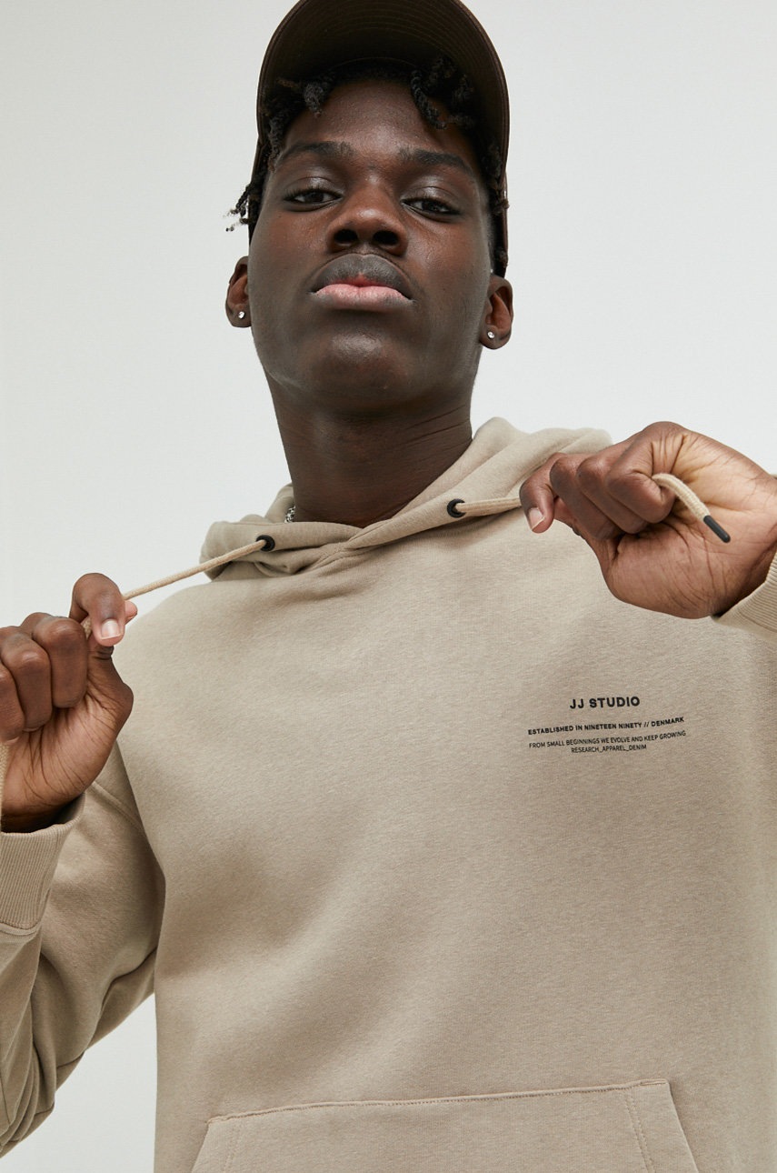 

Кофта Jack & Jones JJEFELIX мужская цвет бежевый с капюшоном с принтом 12226495