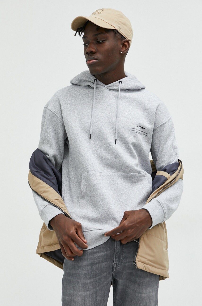 

Кофта Jack & Jones JJEFELIX мужская цвет серый с капюшоном с принтом 12226495