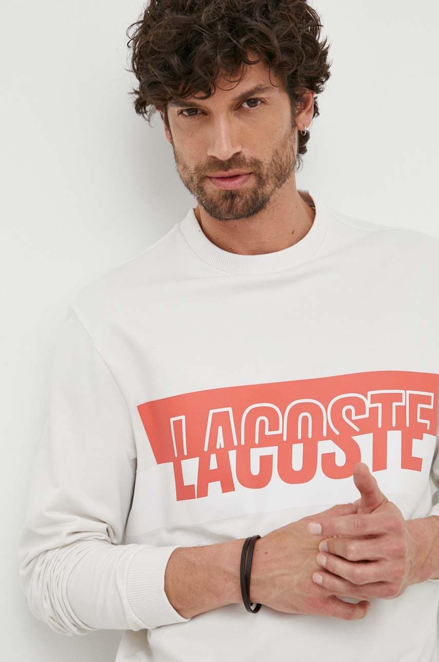 Lacoste bluză lounge culoarea bej, cu imprimeu