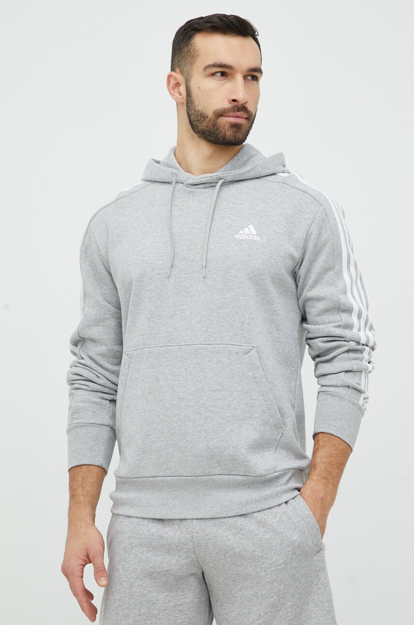 Adidas hanorac de bumbac barbati, culoarea gri, cu glugă, melanj