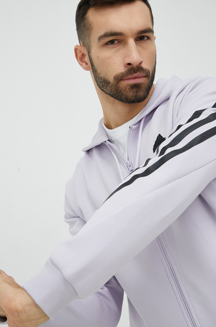 Adidas bluza barbati, culoarea violet, cu glugă, cu imprimeu