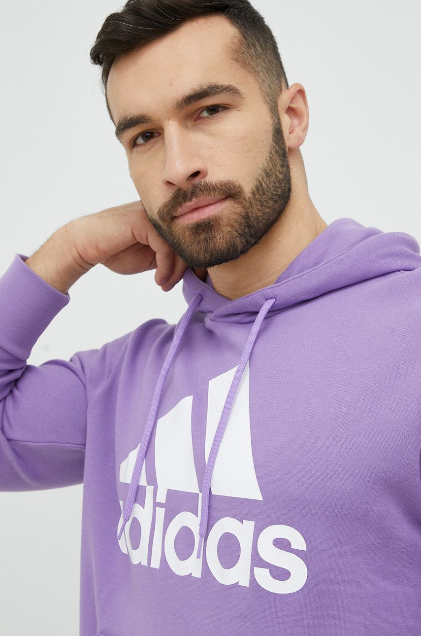 Adidas hanorac de bumbac barbati, culoarea violet, cu glugă, cu imprimeu