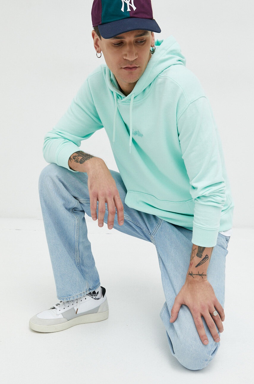 

Суичър Hollister Co. в тюркоазено с качулка с апликация, Тюркоазен