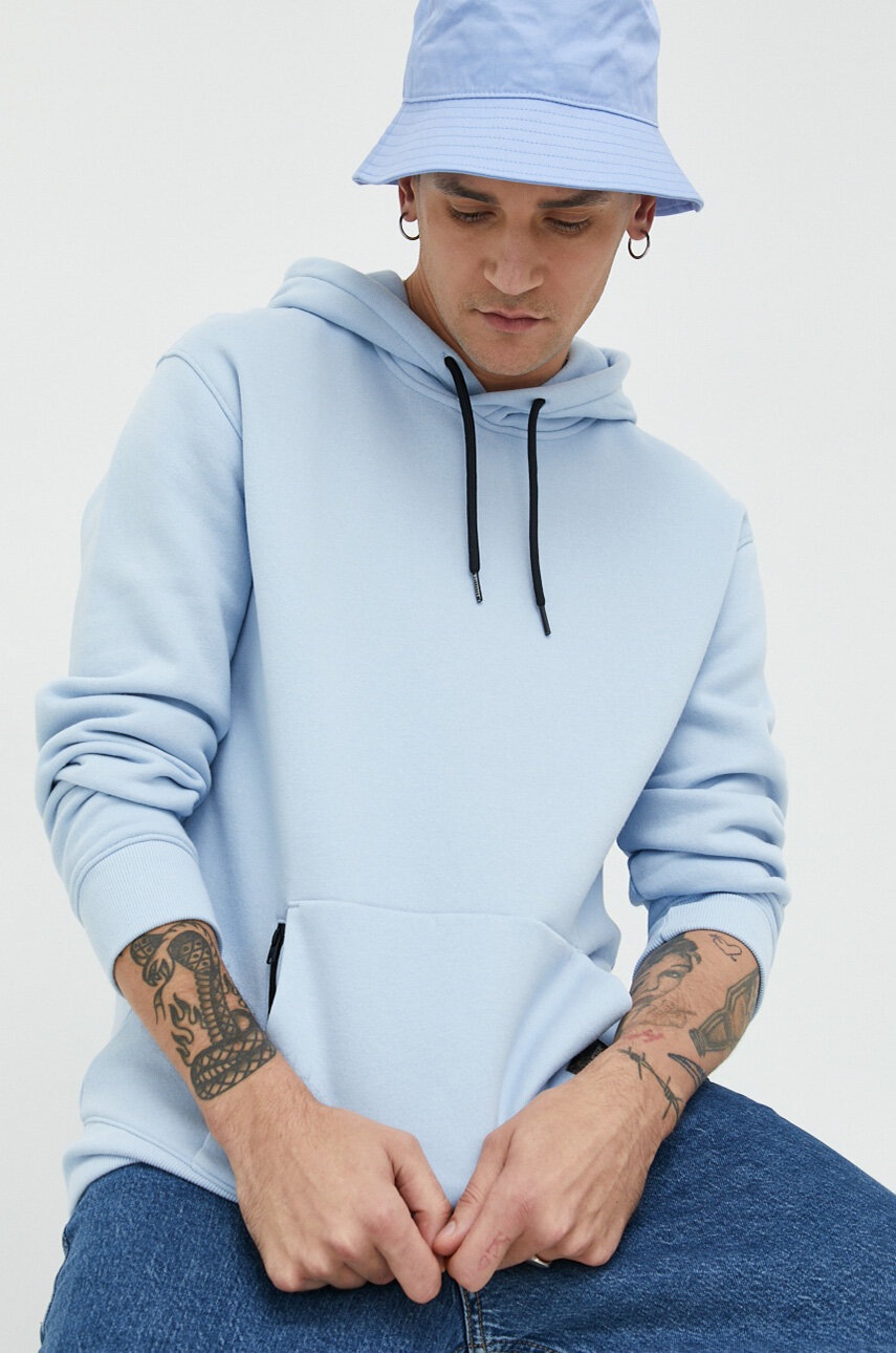 

Суичър Hollister Co. в синьо с качулка с изчистен дизайн, Син