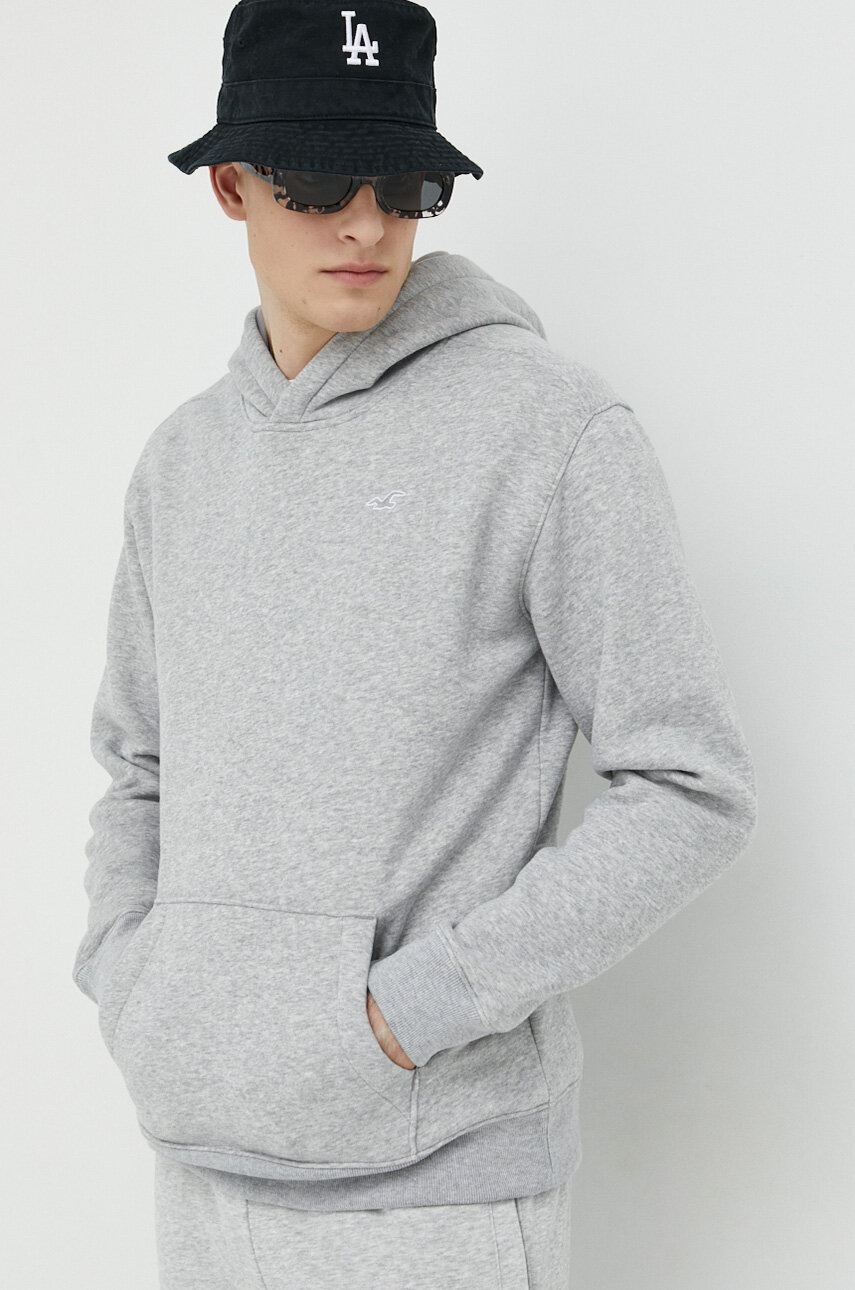 

Суичър Hollister Co. в сиво с качулка меланж на, Сив