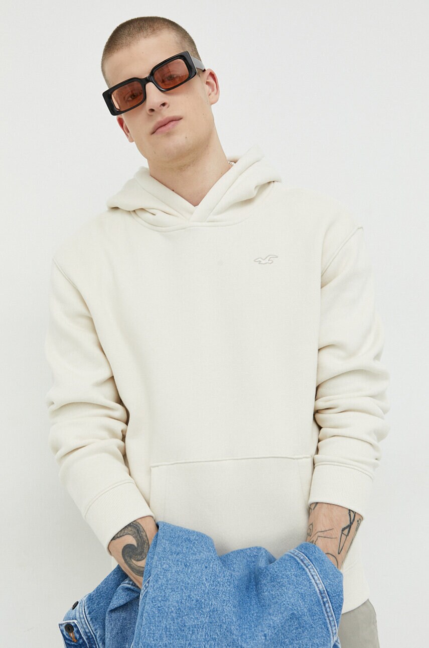 

Суичър Hollister Co. в бежово с качулка с изчистен дизайн, Бежов