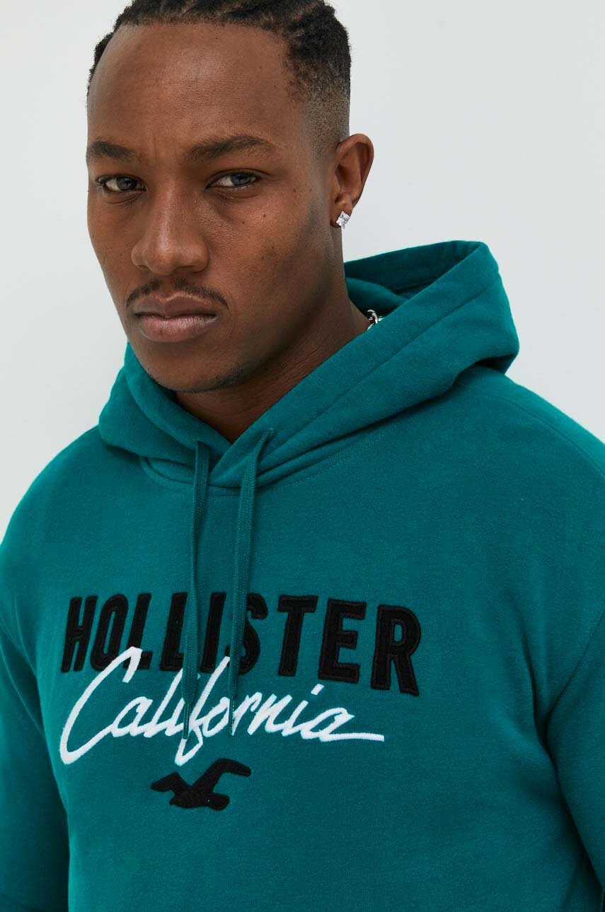 

Суичър Hollister Co. в тюркоазено с качулка с изчистен дизайн, Тюркоазен