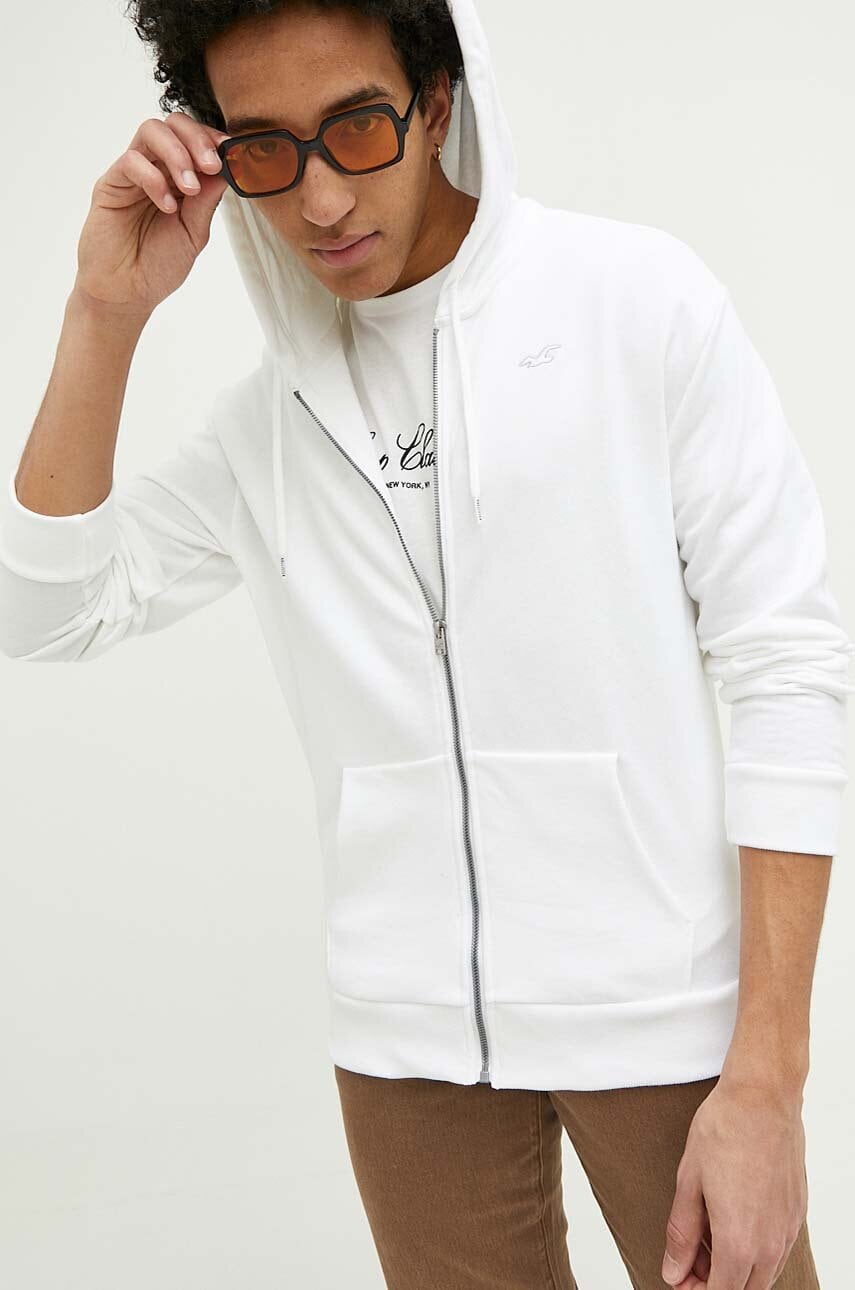 Hollister co. bluza barbati, culoarea alb, cu glugă, neted