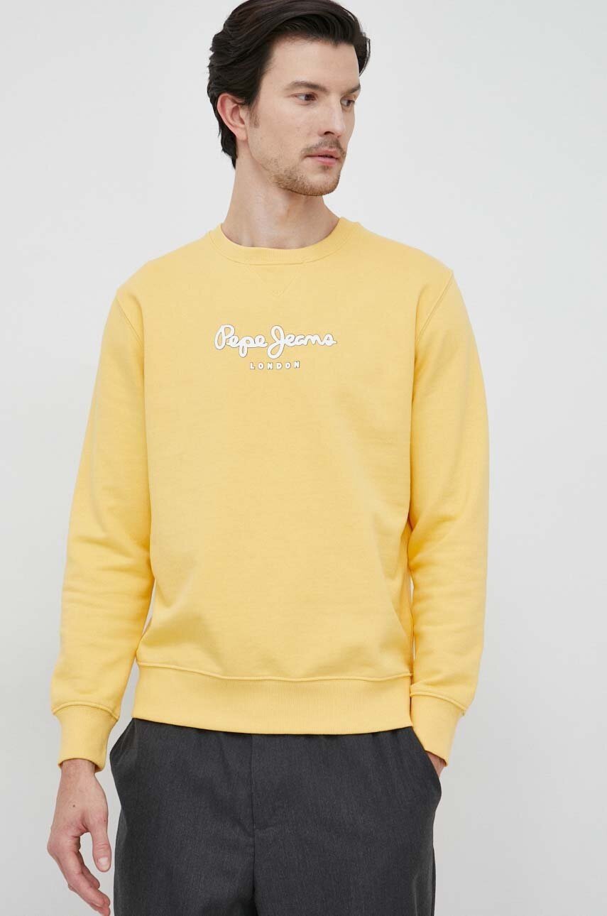 

Памучен суичър Pepe Jeans Edward Crew в жълто с принт, Жълт